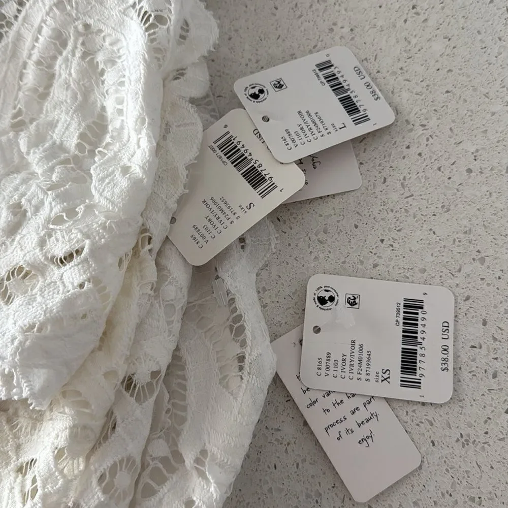 NWT Free People Adella Lace Halter Bralette Lace Scallop Pull- On Backless White